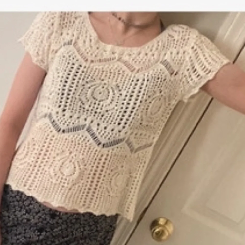 H&M Crochet/Open Knit Cream Tee